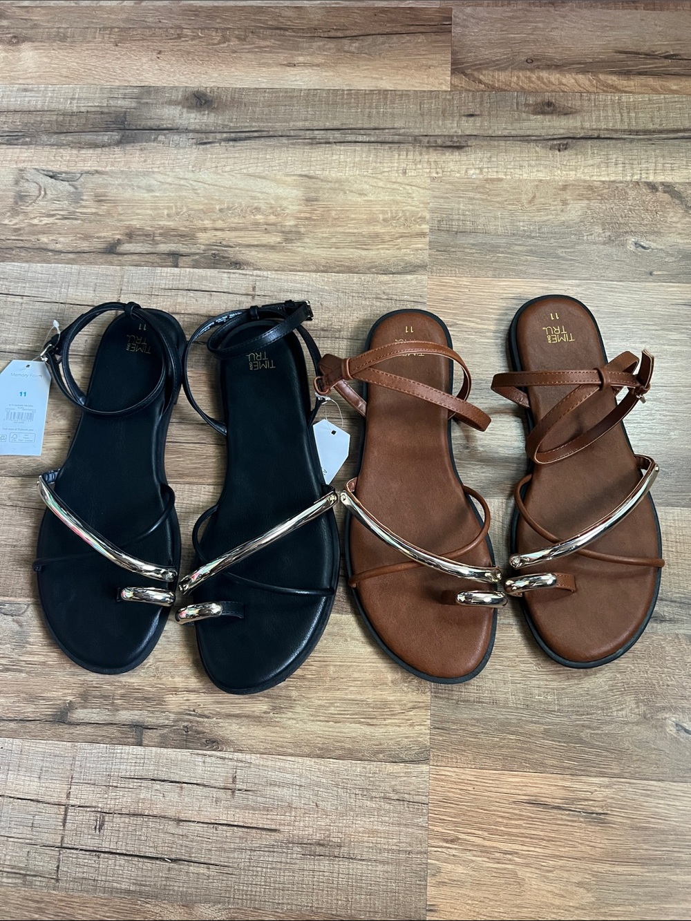 New time and tru Timeless Strappy Metallic Accent Sandals Black & Brown bundle